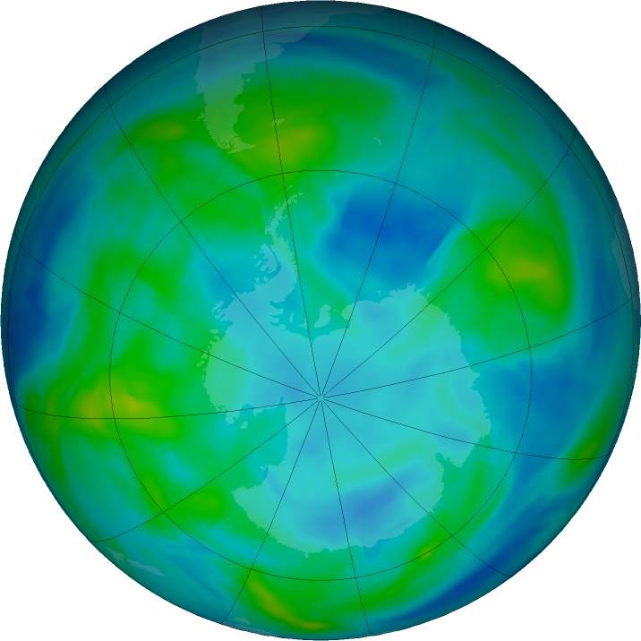 Antarctic ozone map for 05 May 2025